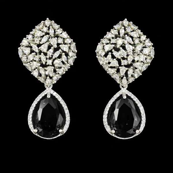 Cz Classic Earring With Rhodium Plating || 442098