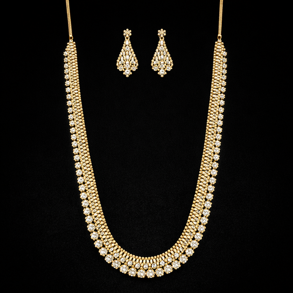 Cz Long Necklace Set With 2 Tone Rhodium Plating || 442506