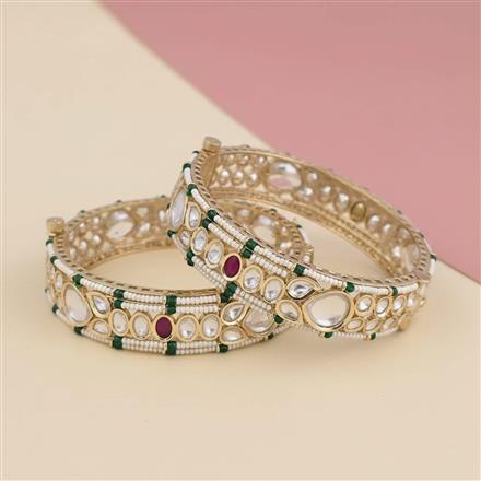 Kundan Moti Bangles With Carat Gold Plating (2x6) || 303458