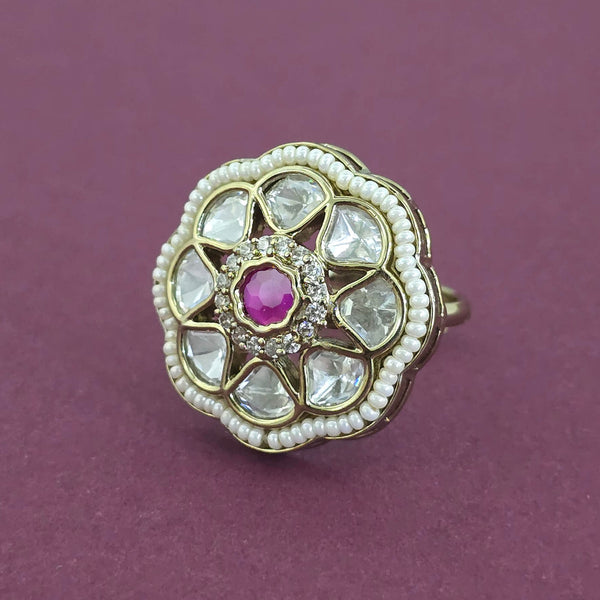 Kundan Adjustable Ring With Mehndi Plating || 303462