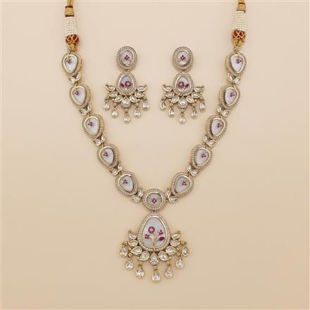 Kundan Mother Of Pearl Necklace Set With Mehndi Plating || 303471