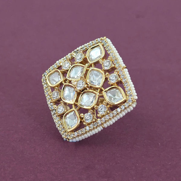 Kundan Adjustable Ring With Carat Gold Plating || 303479