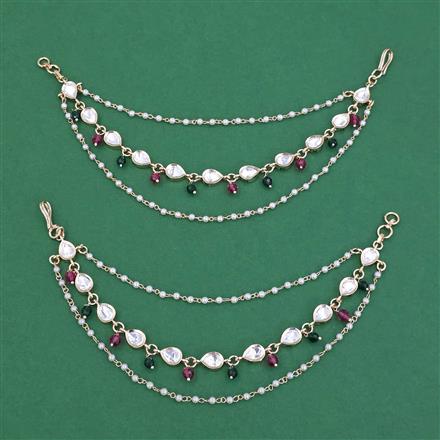 Kundan Moti Ear Chain With Carat Gold Plating || 303491