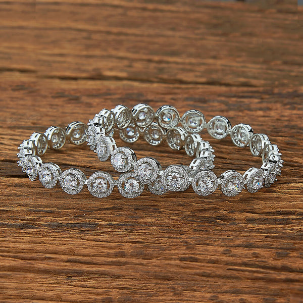 Cubic Zirconia Classic Bangles With 2 Tone Rhodium Plating - (2x6) || 431340