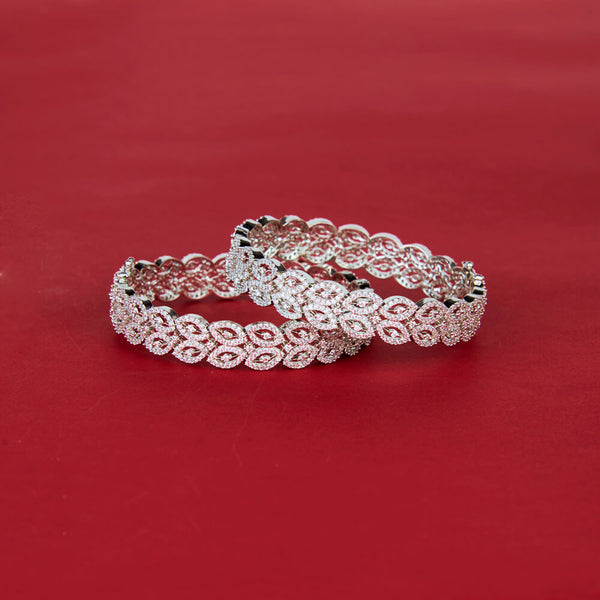 Cz Classic Bangles With 2 Tone Rhodium Plating || 438276