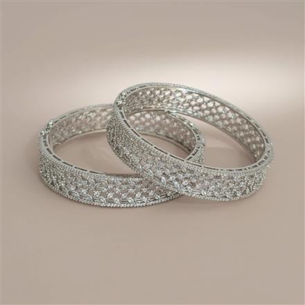 Cz Openable Bangles With Rhodium Plating (2x6) || 442179