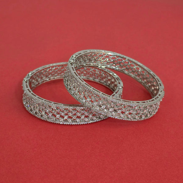 Cz Openable Bangles With Rhodium Plating (2x6) || 442179