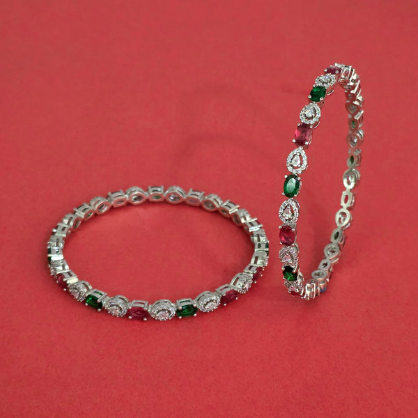 Cz Classic Bangles With Rhodium Plating (2x6) || 442182