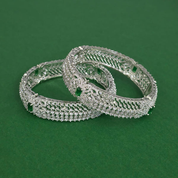 Cz Openable Bangles With Rhodium Plating (2x6) || 442709