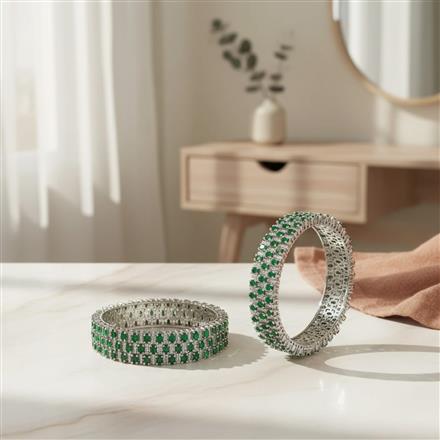 Cz Openable Bangles With Rhodium Plating (2x6) || 442858