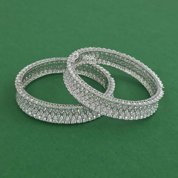 Cubic Zirconia Openable Bangles With Rhodium Plating (2x6) || 443030
