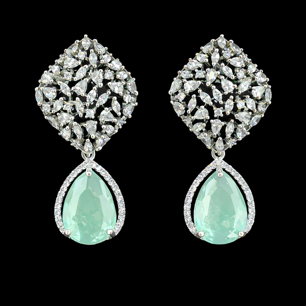 Cz Classic Earring With Rhodium Plating || 442098
