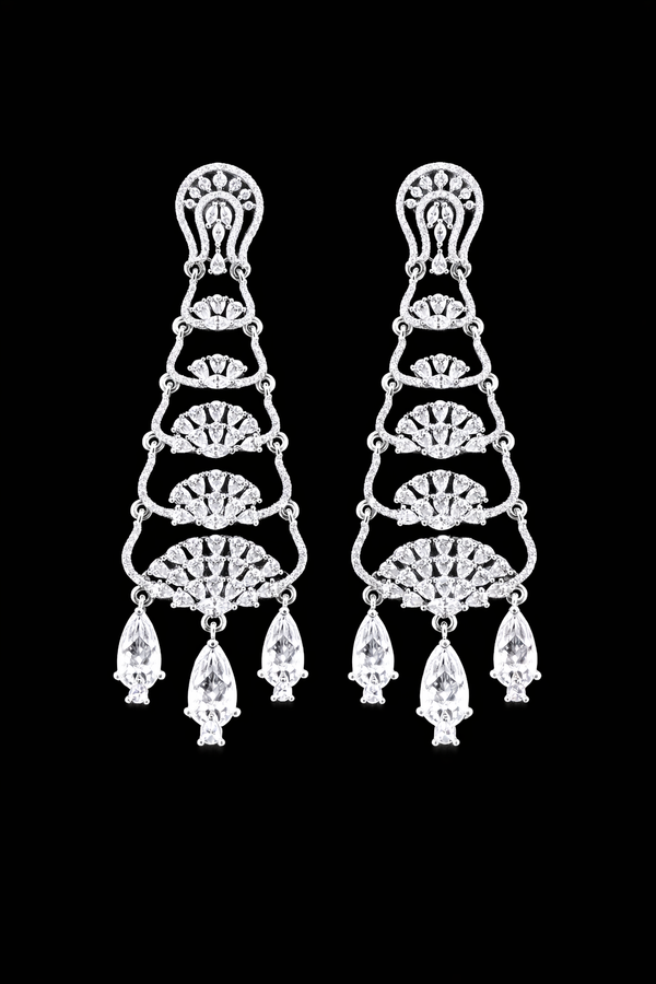 Cz Long Earring With Rhodium Plating || 442344