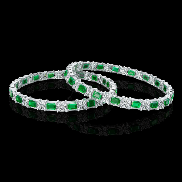 Cubic Zirconia Classic Bangles With Rhodium Plating (2x6) || 428061