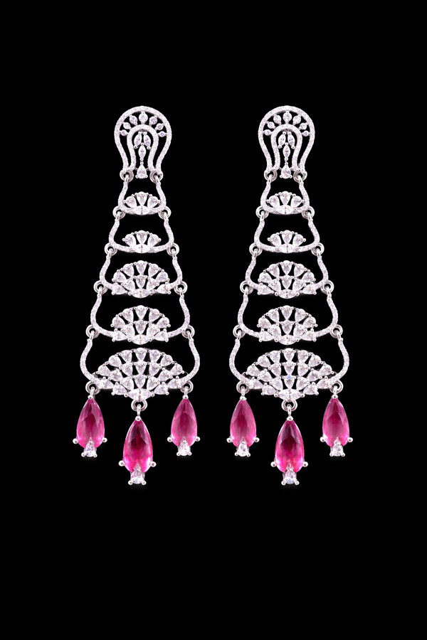 Cz Long Earring With Rhodium Plating || 442344