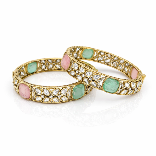 Kundan Openable Bangles With Mehndi Plating (2x6) || 303276