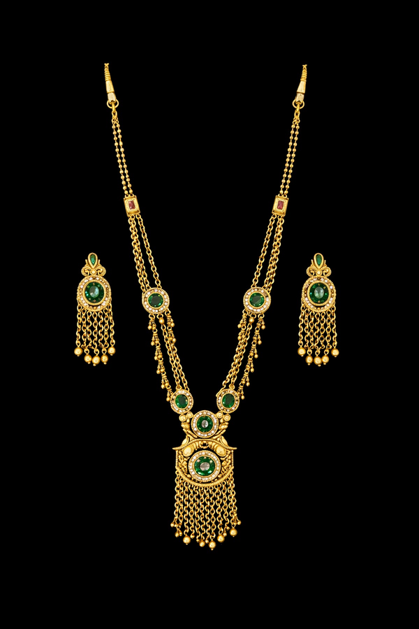 Antique Long Necklace With Matte Gold Plating || 230674
