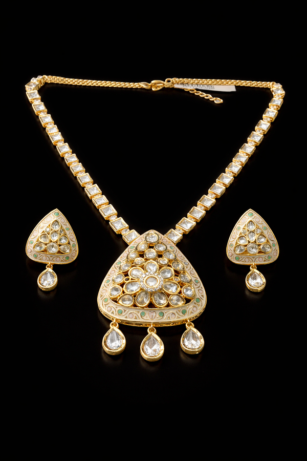 Kundan Meenakari Necklace Set With Gold Plating || 302778