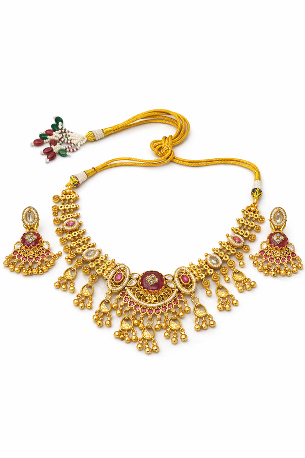 Antique Classic Necklace With Matte Gold Plating || 228065