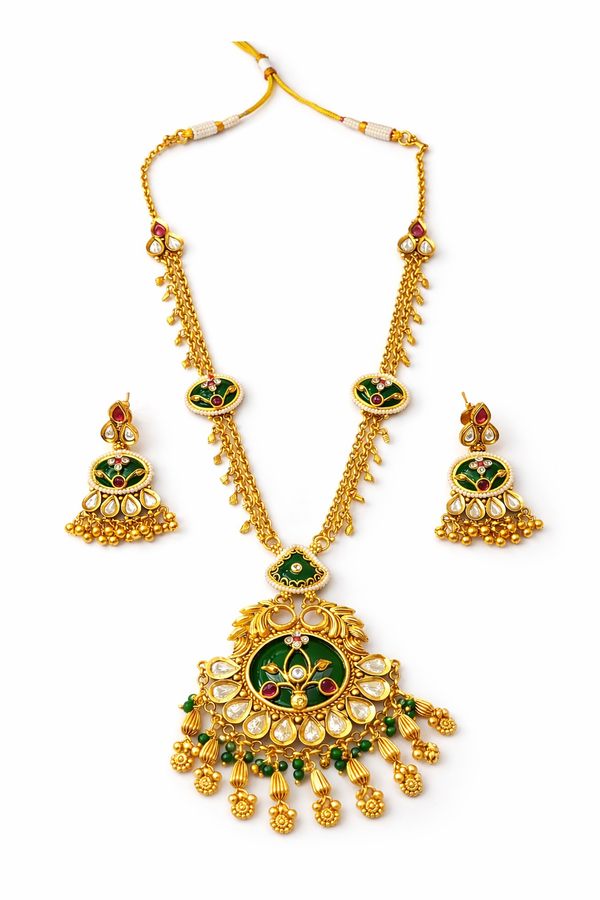 Antique Moti Necklace With Matte Gold Plating || 230666