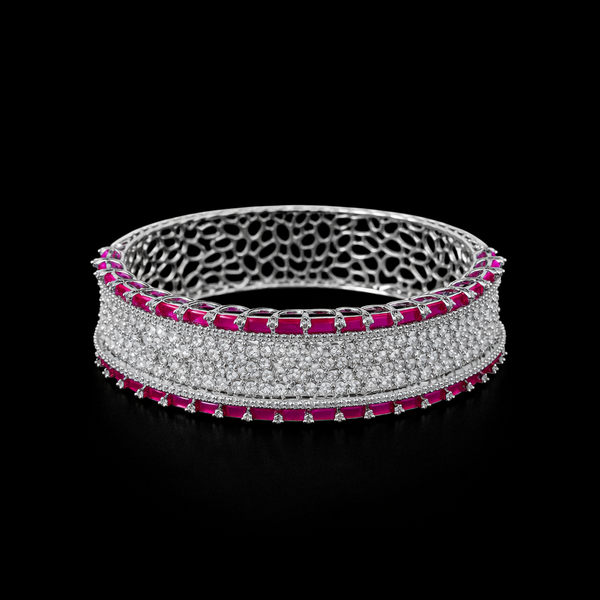 Cubic Zirconia Classic Kada With Rhodium Plating || 435129