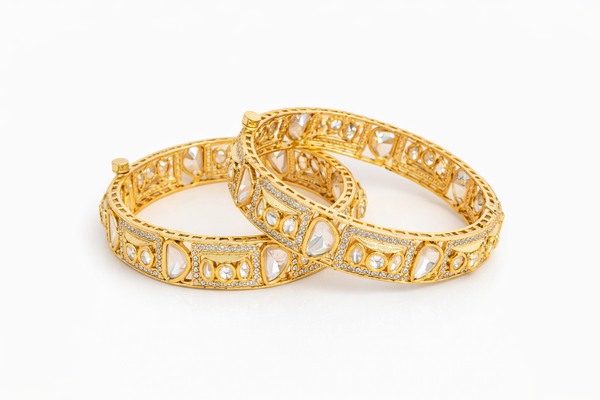 Kundan Openable Bangles With Gold Plating (2x6) || 303082