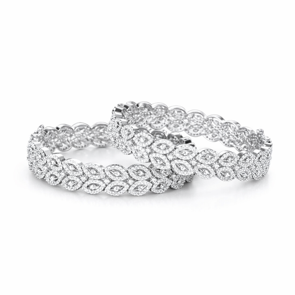Cz Classic Bangles With 2 Tone Rhodium Plating || 438276