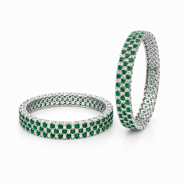 Cz Openable Bangles With Rhodium Plating (2x6) || 442858