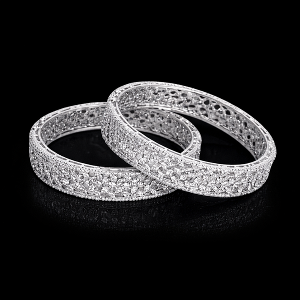 Cz Openable Bangles With Rhodium Plating (2x6) || 442179
