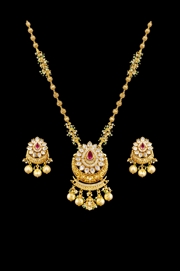 Antique Moti Pendant Set With Gold Plating || 229531