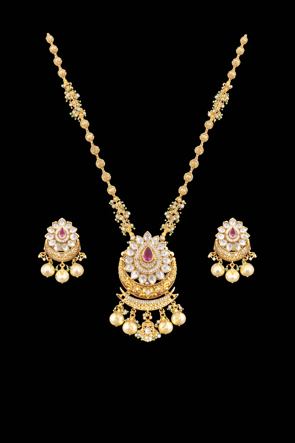 Antique Moti Pendant Set With Gold Plating || 229531