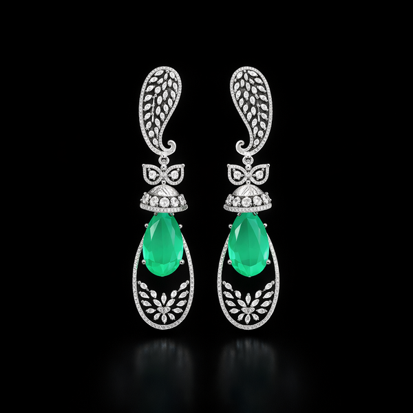 Cz Long Earring With Rhodium Plating || 436148