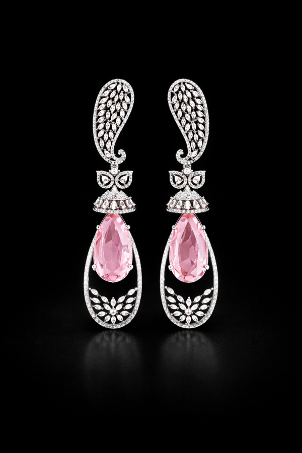 Cz Long Earring With Rhodium Plating || 436148