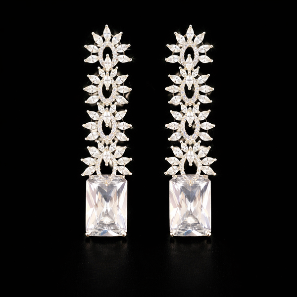 Cz Classic Earring With Rhodium Plating || 442782