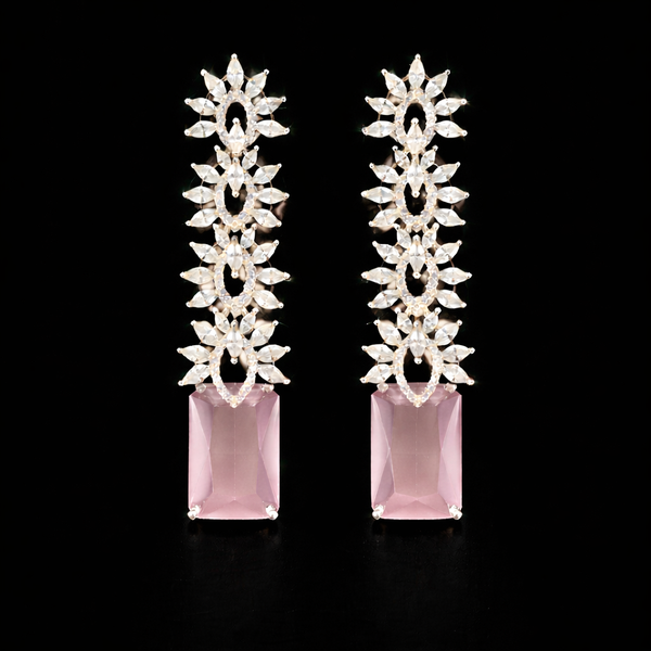 Cz Classic Earring With Rhodium Plating || 442782