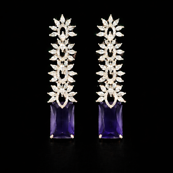 Cz Classic Earring With Rhodium Plating || 442782