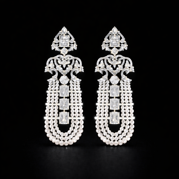 Cz Classic Earring With Rhodium Plating || 442601