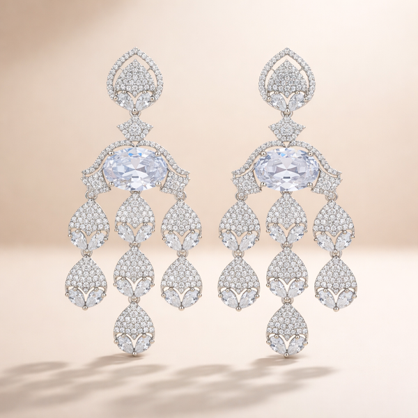 Cz Classic Necklace Set With Rhodium Plating || 442050