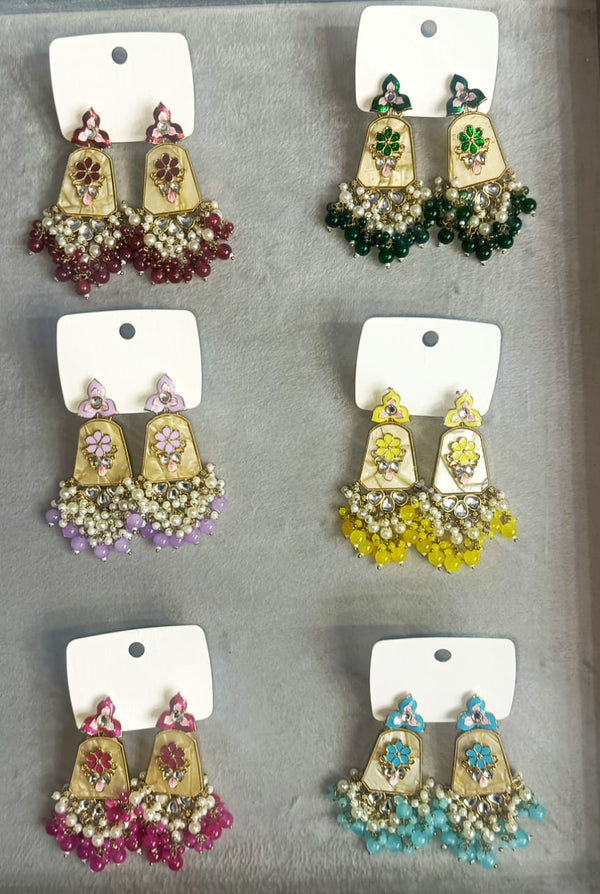 Indo Western Mother Of Pearl Earring With Mehndi Plating || 111622