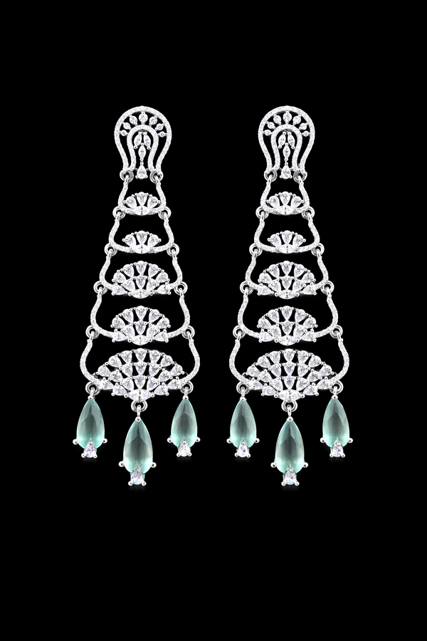 Cz Long Earring With Rhodium Plating || 442344