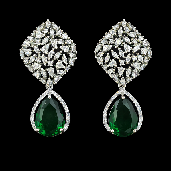 Cz Classic Earring With Rhodium Plating || 442098