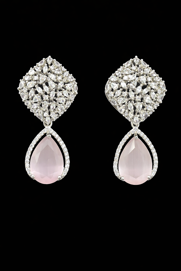 Cz Classic Earring With Rhodium Plating || 442098
